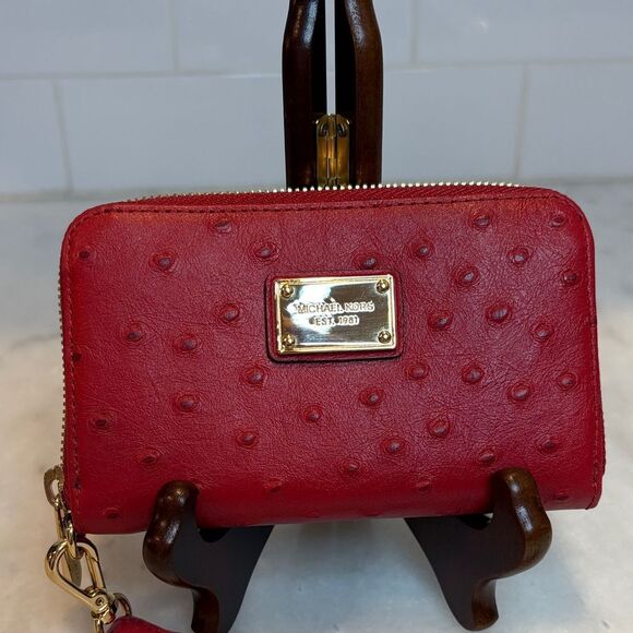 Michael Kors Ostrich Leather Full Zip Wristlet Clutch Wallet NWOT - Picture 2 of 16